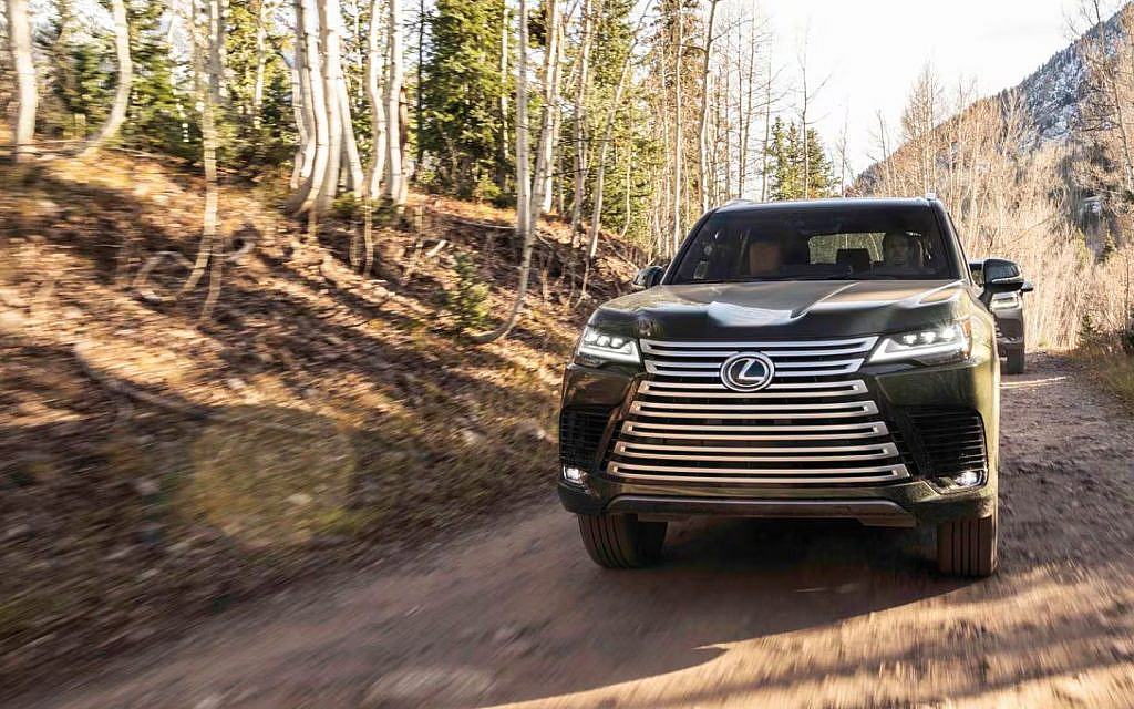 Front fascia of the 2025 Lexus LX 600 while off-roading