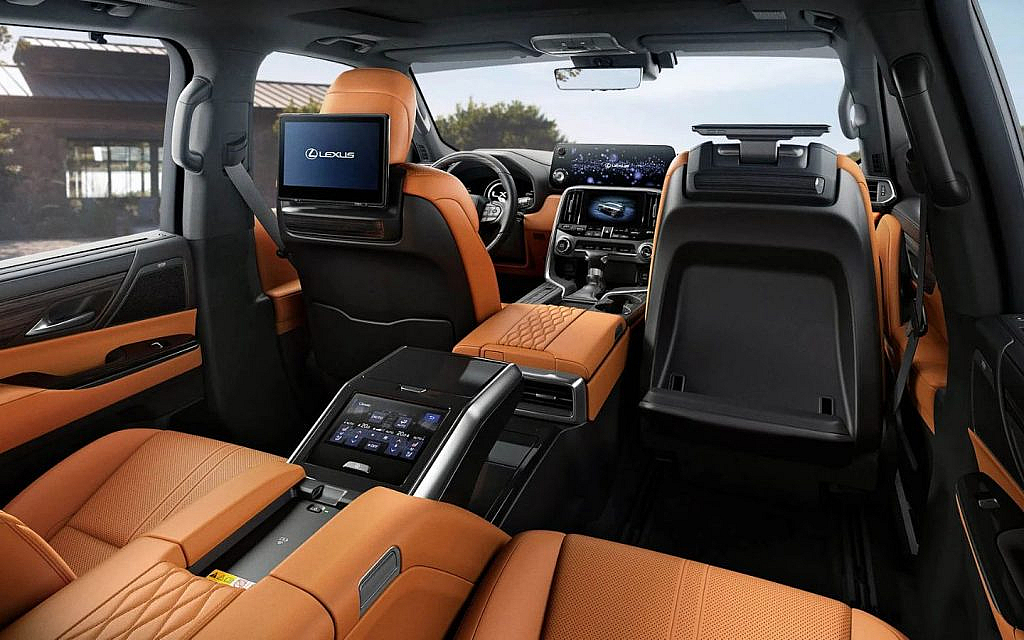 Interior of Lexus LX600 from the second row of the seat