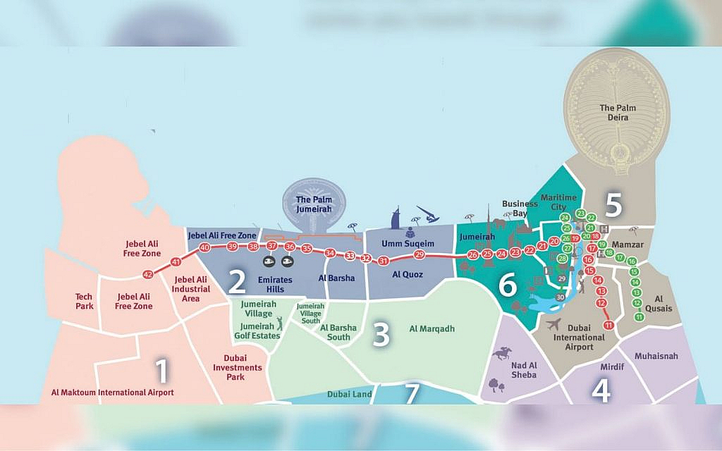 Map of Dubai divided into 7 zones