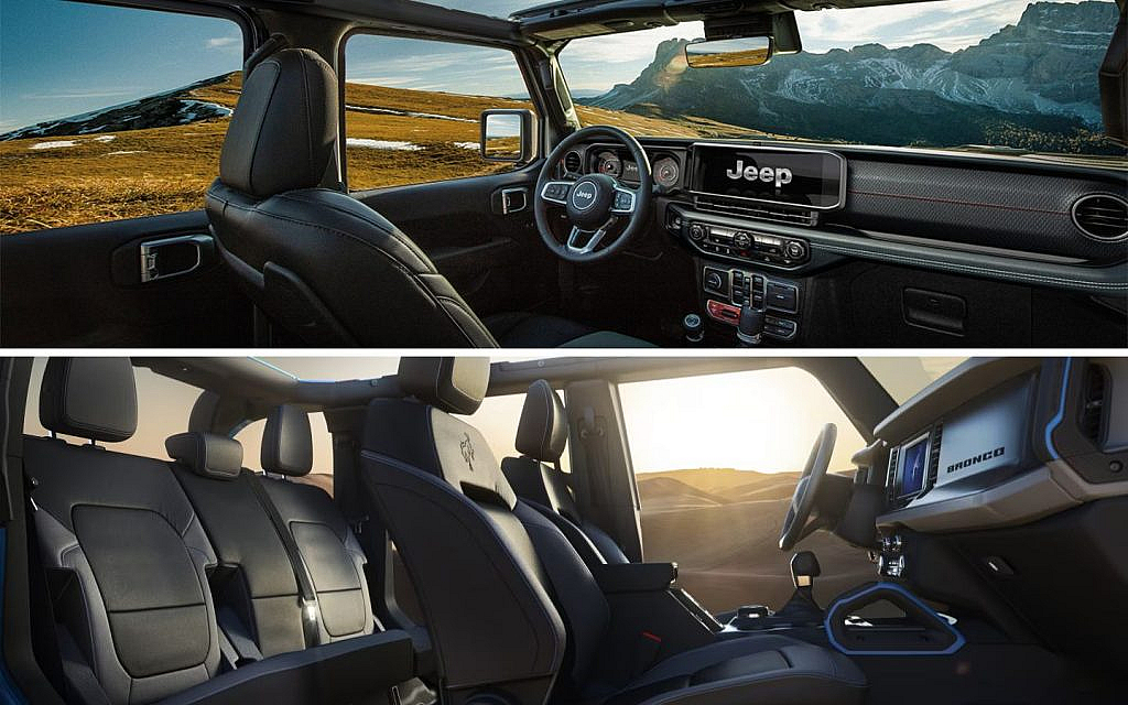 Interior of Jeep Wrangler and Ford Bronco