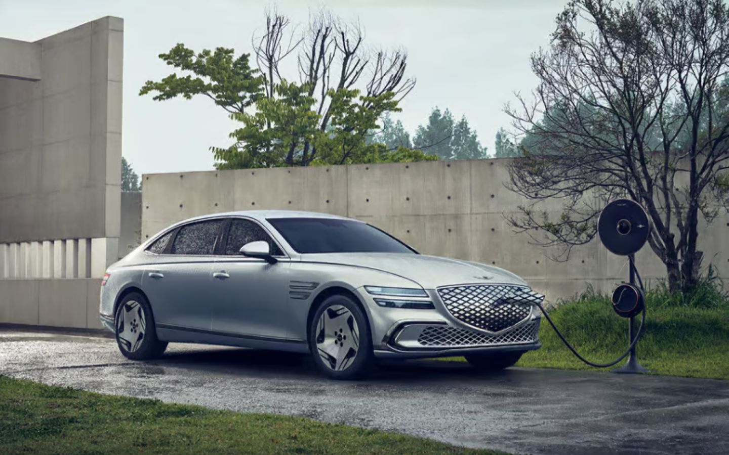 Grey Genesis G80 plugged into a charger