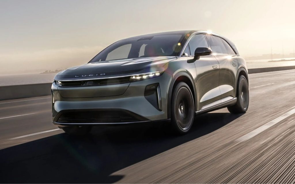 Grey coloured Lucid Gravity on the road