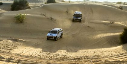 two cars in a rally race