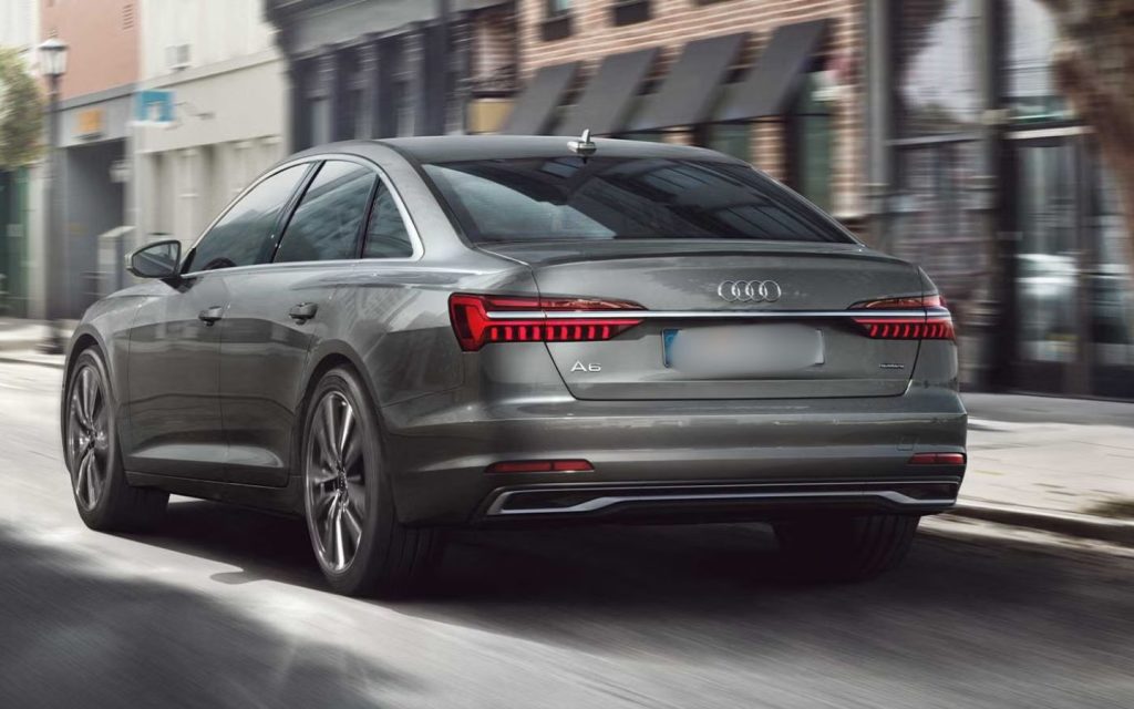 The Audi A6 features a sleek coupé roofline, bold grille, and optional HD Matrix LEDs