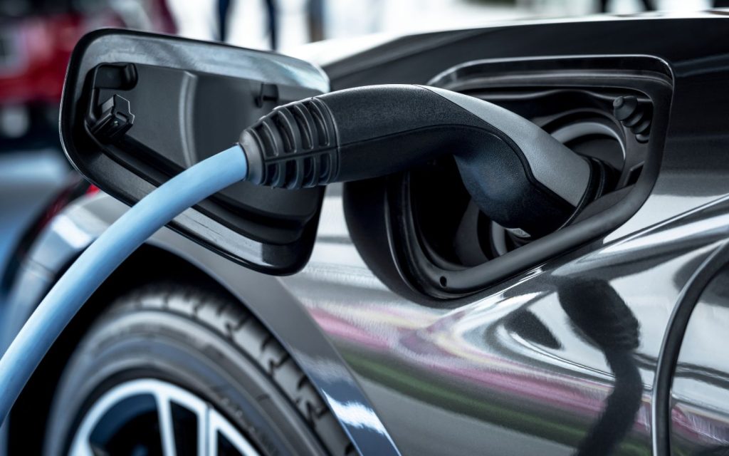 An eco supercar being charged