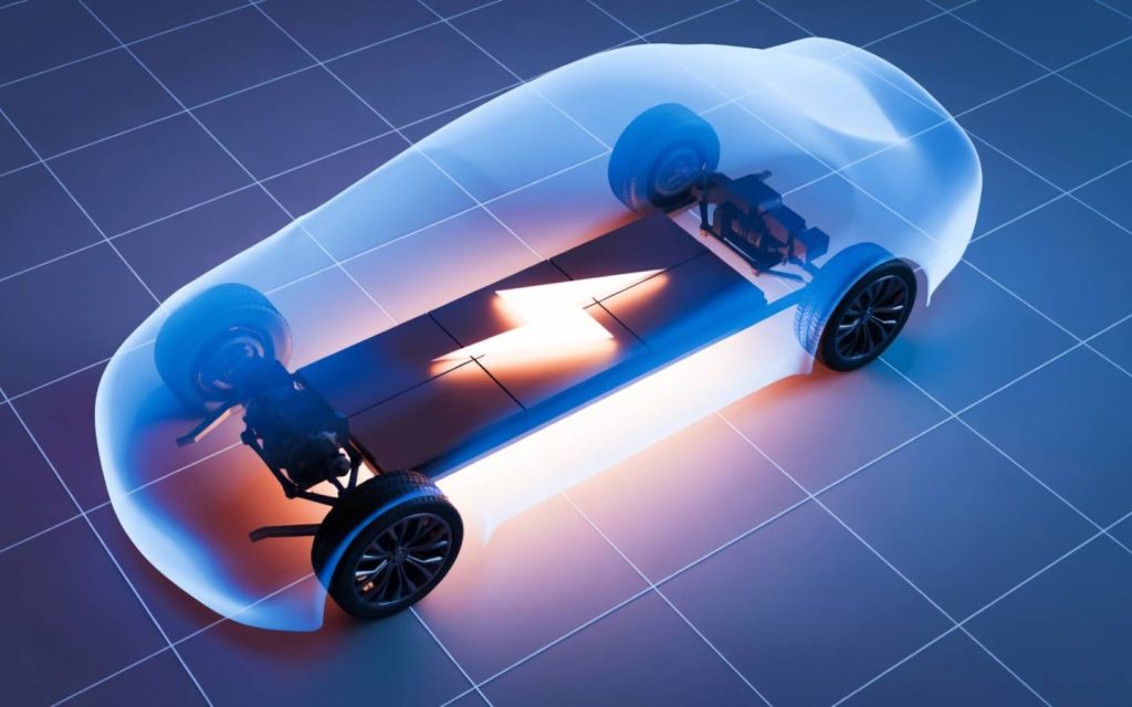An electric car with a glowing chassis