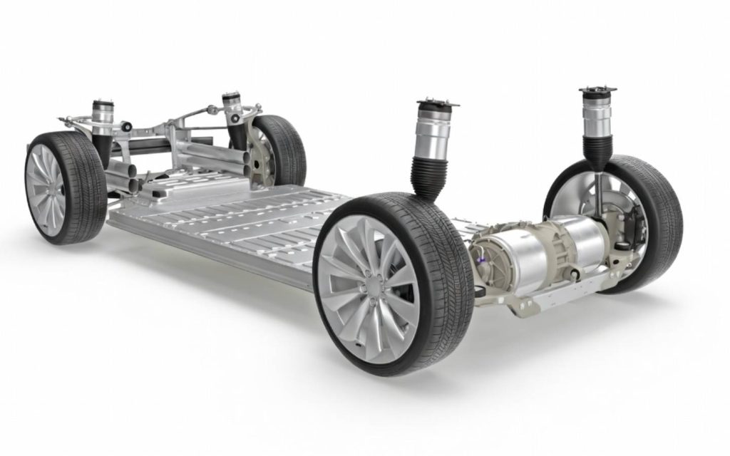 An EV chassis in focus