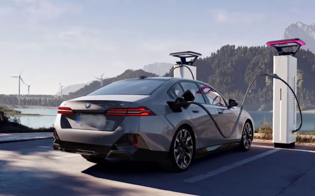 sleek, grey BMW i5 electric sedan