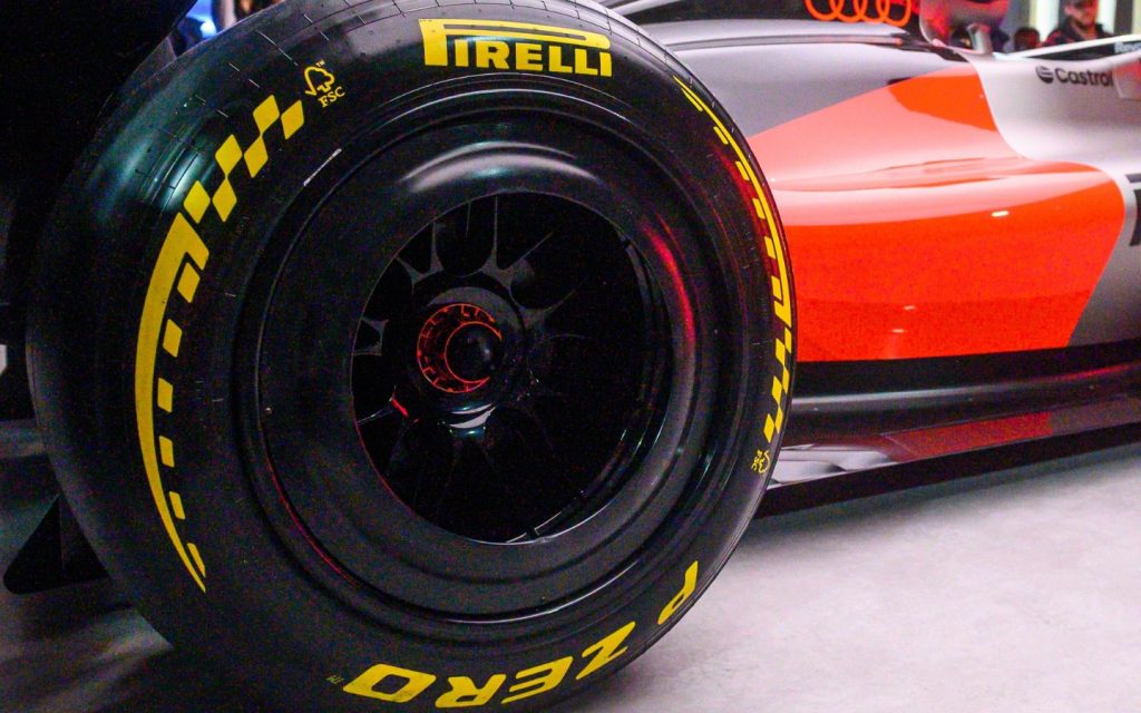 an image of a pirelli tyre - a known company among performance racing tyres