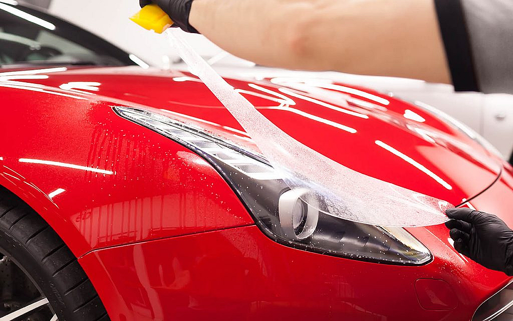 a person is applying gloss car wrap