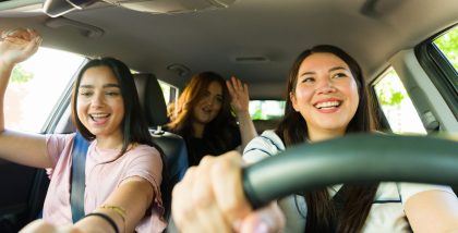 Group of girls enjoying a road trip