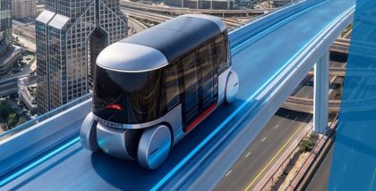 A driverless pod of Glydways futuristic transport system