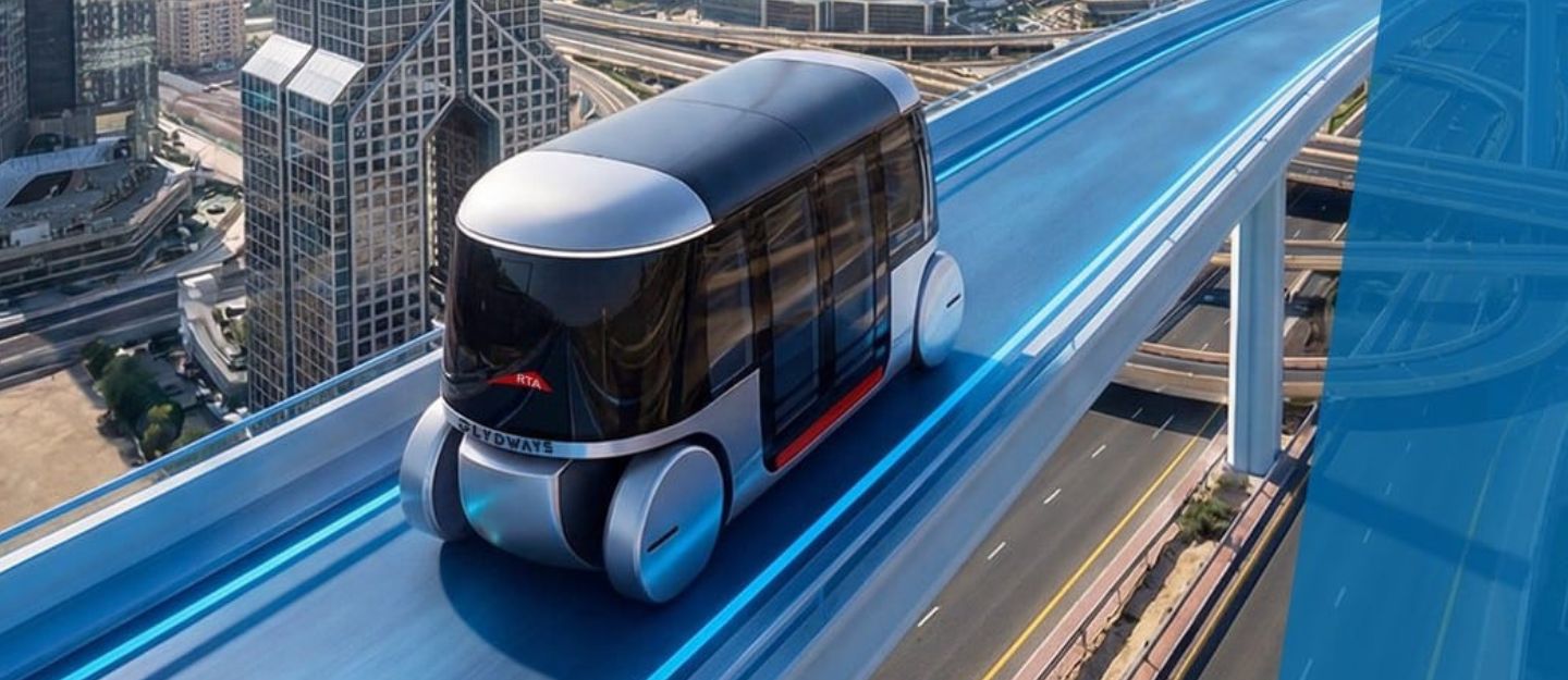 A driverless pod of Glydways futuristic transport system