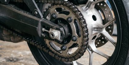 A closeup look at the motorcycle sprocket