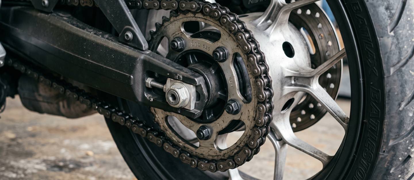 A closeup look at the motorcycle sprocket