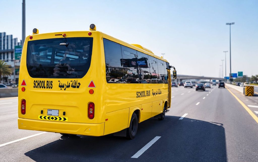 A school bus on Dubai Road